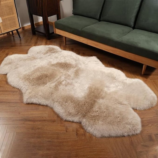 Premium Genuine Fur Sheepskin Rug Real Australia Sheepskin Natural Luxury Fluffy Lambskin Fur Area Rug Seat Covers for Kids Bedroom Sofa Chair Cover (Creamy Gray, 4ft x 6ft)
