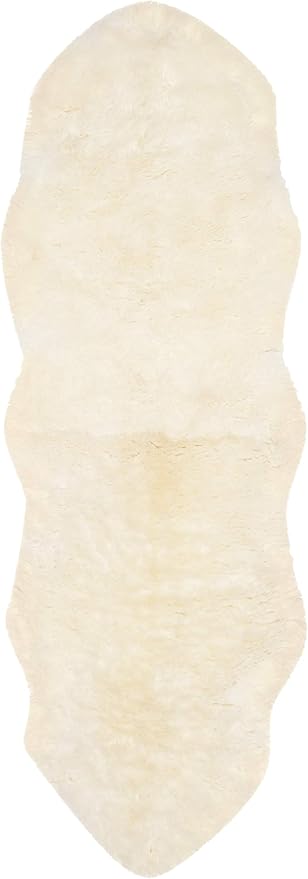 SAFAVIEH Sheep Skin Collection Runner Rug - 2' x 10', Natural & White, Handmade Rustic Glam Genuine Pelt, 3.4-inch Thick Ideal for High Traffic Areas in Living Room, Bedroom (SHS211A)