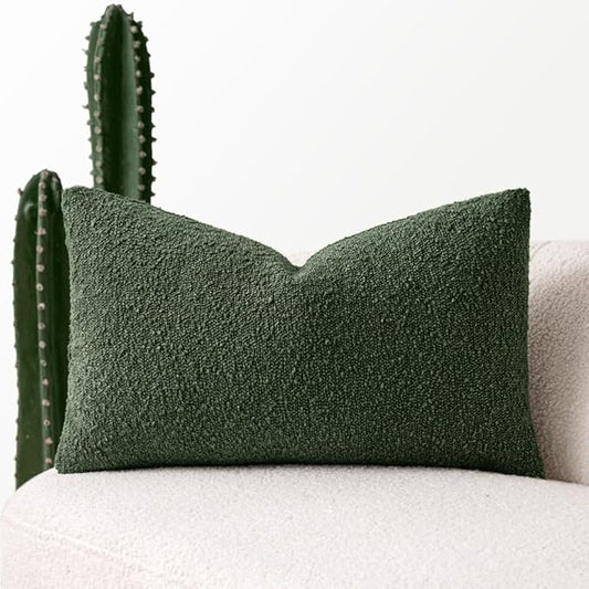 MIULEE Textured Boucle Throw Pillow Cover Christmas Dark Green Accent Solid Lumbar Pillow Case Decorative Soft Pack of 1 Couch Cushion Chair Sofa Bedroom Livingroom Home Decor,12x20 Inch