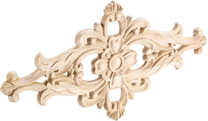 MUXSAM Wood Carved Appliques Furniture Decorative Onlays, 2Pcs Unpainted DIY Center Carving Decal for Door Wall Ceiling Cabinet Dresser Mirror Bed Mantel Bench Decoration, 32x16cm/12.6"x6.3"