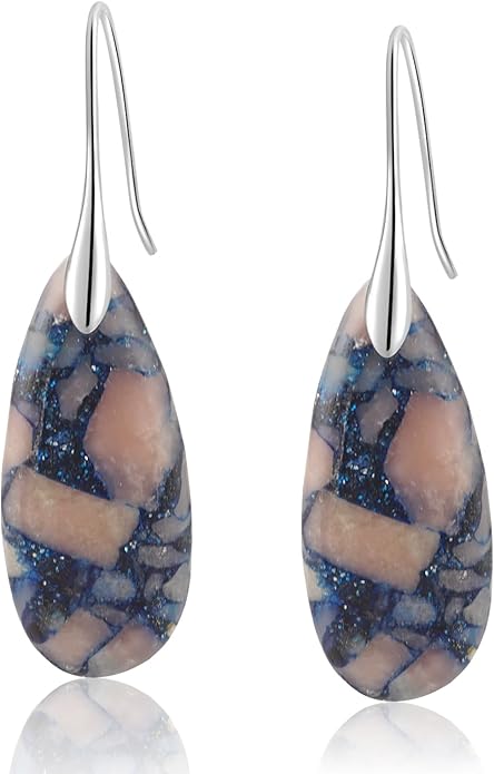 Natural Healing Stone Fishhoop Dangle Drop Earrings Statement Gold silver earrings
