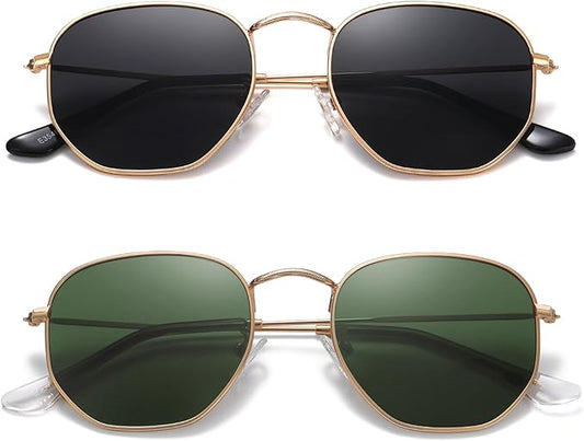 MEETSUN Polarized Hexagon Sunglasses for Women Men Polygon Square Sun Glasses UV400 Protection Metal Frame