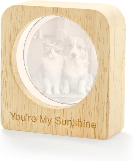 Custom 3D Crystal Photo Night Light Personalized Photo Crystal Ball Engraved Picture Lamp with Wood Base Memorial Gift for Pets Family Couple Birthday Valentine's Day (Style 4)