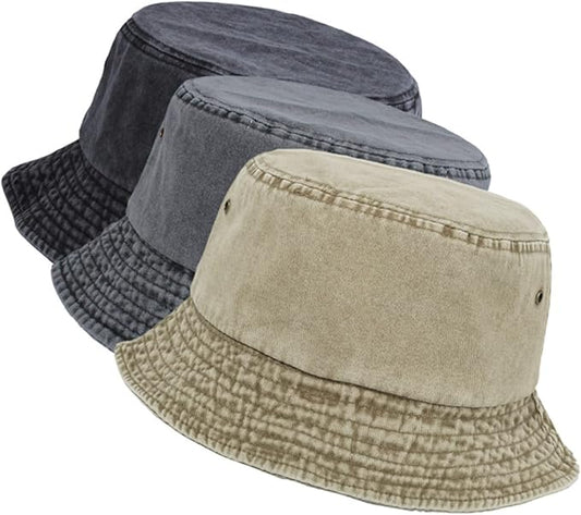 Washed Cotton Bucket Hats Packable Summer Outdoor Cap Travel Beach Sun Hat Plain Colors for Men Women