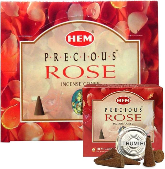 Precious Rose Incense Cones and Cone Incense Burner Bundle Insence Insense Hem Incense