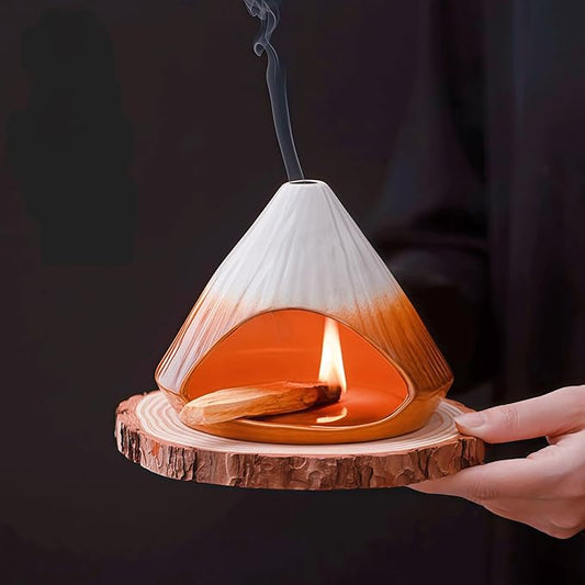 Handmade Ceramic Palo Santo Holder Burner & Sage Holder - Mini Tabletop Chiminea Burner Tray with Ash Catcher, Decorative Incense Holder for Spiritual Meditation & Yoga
