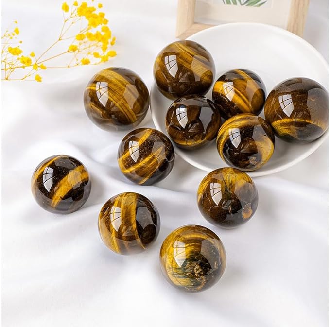 Natural Tiger's Eye Healing Crystal Gemstone Sphere Ball for Reiki Balancing Meditation Energy Home and Office Decoration (4-4.5cm, Tiger's Eye)