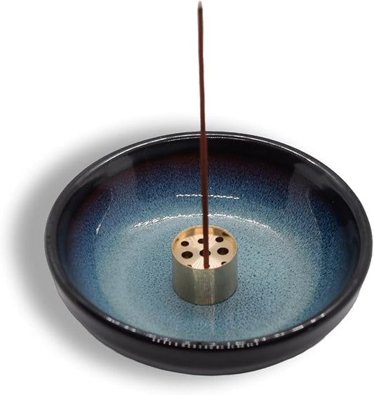 Ceramic Incense Burner Holder for Sticks, Handmade Incense Cone Holder for Coil, Sage Cones, Ash Catcher, Smudge Bowl for Yoga Meditation Room Décor