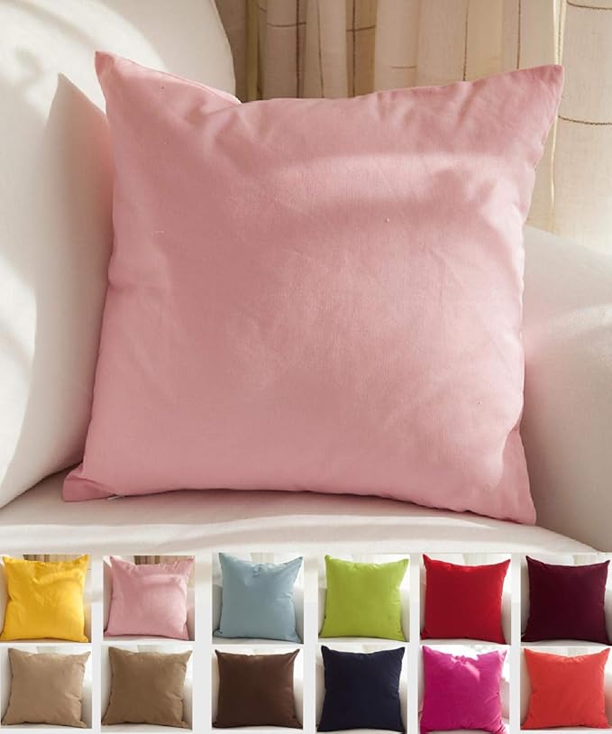 TangDepot Handmade Decorative Solid 100% Cotton Canvas Throw Pillow Covers/Pillow Shams, (16"x16", Salmon Pink)