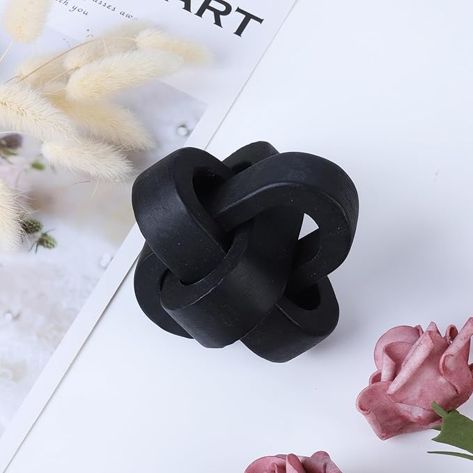 Wood Knot Decor Farmhouse Wood Chain Link Ornaments Accents Wood Art Crafts Decorative Chain Knot Decor Modern Home Accessories for Coffee Table Tiered Tray Boho Bookshelf Decor