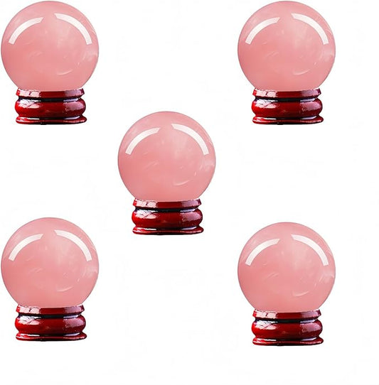 Natural Clear Quartz Crystal Sphere with Stand，5PC Real Crystals Ball, Clear Quartz Small Ball Decor (Rose Quartz Ball)