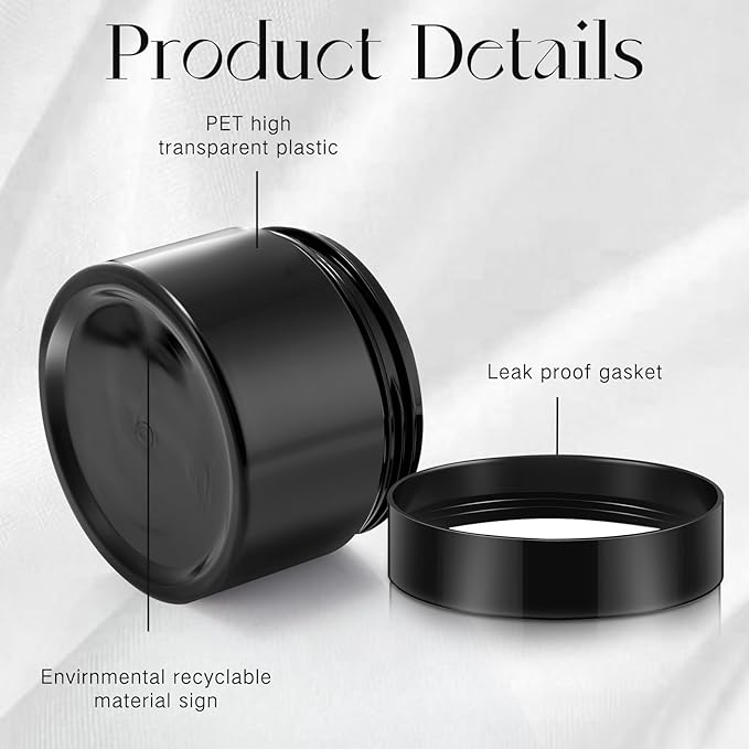 SATINIOR 12 Pack 1 oz Plastic Container Jars with Lids Round Clear Travel Cosmetic Container Slime Jar for Toiletries, Lotion, Cream, Ointment, Makeup, Rhinestone, Sample, Kitchen Storage(Pure Black)
