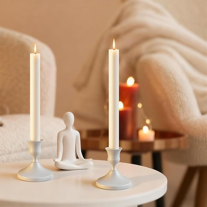 Candle Holders Set of 24, Vintage Metal Candlestick Holders for Dinner Room Table Centerpiece, Low Metal Candles Sticks for Wedding Centerpieces Christmas Birthday Party (24, White)
