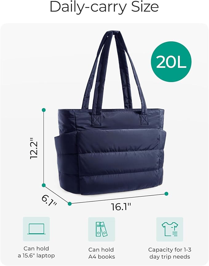BAGSMART Tote Bag for Women, Lightweight Puffy Tote Bag with Compartments Shoulder Bag Handbag for Travel, Work, Gym