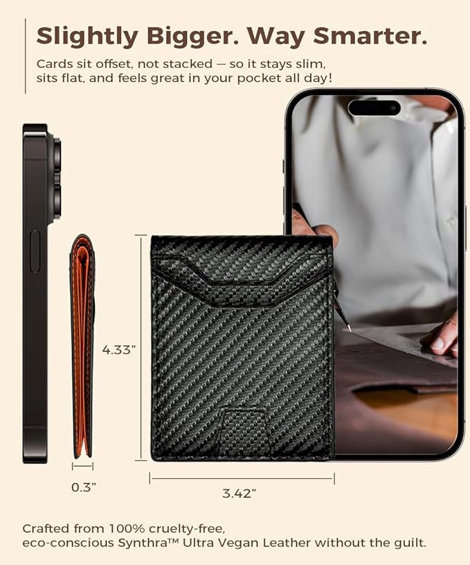 7worldlet Slim RFID Blocking Wallets for Men Synthra™ Ultra Leather Bifold Minimalist Wallet 11 Cord Holder Thin Mens Wallet with Gift Box (Oranger)