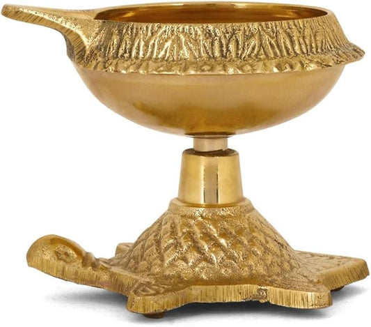 SATVIK 1 Pc Brass Kuber Turtle Diya for Diwali Decoration Handmade Oil Lamp with Golden Engraved Virgin Brass Metal Diwali Diya Vilakku