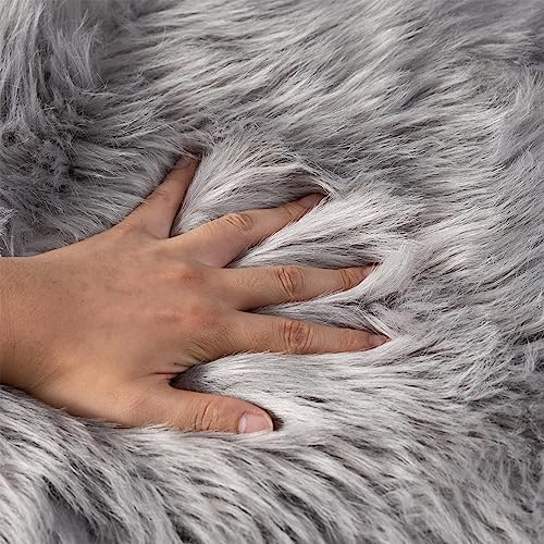 Faux Fur Rug Runner 2x6 ft Gery - Machine Washable Super Soft Plush Shaggy Fluffy Area Carpet,Sheepskin Rug Fuzzy Floor Mat for Bedroom, Sofa,Living Room, Bedside, Nursery & Kids Room