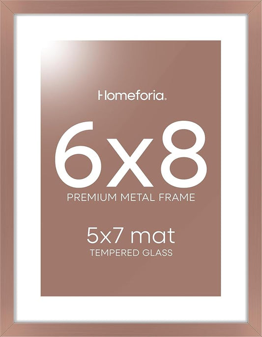Homeforia 6x8 Picture Frame Mocha, High End Metal 6 x 8 Mocha Frames with Mat 5 x 7 for Art, 8x6 Desk Frame Matted to 5x7 inch Photo, 6 by 8 Wall or Tabletop Frames, Tempered Glass, Wall Kit, Set of 1