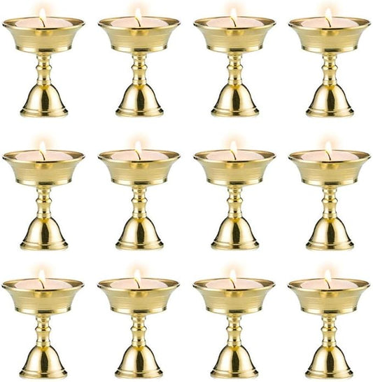 Sziqiqi Ghee Lamp Butter Lamp Holder Brass Diyas Diwali Candle Holder Tibetan Brass Oil Lamp Buddhist Altar Offering Supplies Pack of 12