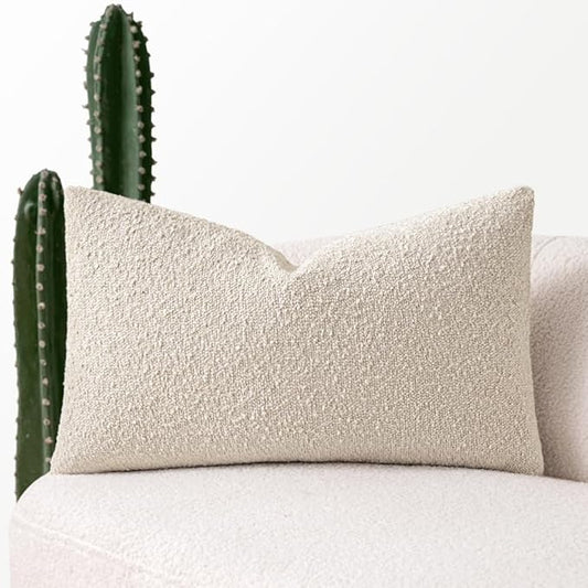 MIULEE Textured Boucle Throw Pillow Cover Beige Accent Solid Lumbar Pillow Case Decorative Soft Pack of 1 Couch Cushion Chair Sofa Bedroom Livingroom Home Decor,20.x14 Inch
