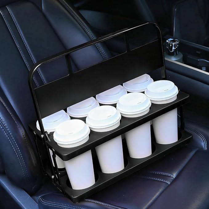 Reusable Drink Carrier with Handle for Food Delivery Drivers, Portable 8 Cup/Coffee Holder Accessories for Delivery, Foldable Drinks Caddy with Tray, Car Durable Plastic Festive Bottle, Vacation