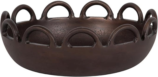 Kate and Laurel Lusila Vintage Metal Food-Safe Bowl, 12 Inch Diameter, Bronze, Classic Scalloped Loop Bowl for Use as Serving Bowl or Decorative Fruit Bowl