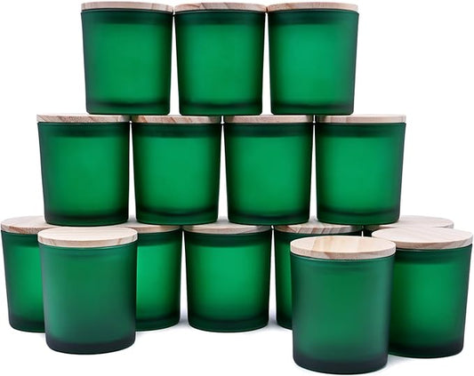 8 OZ Thick Candle Jars for Making Candles 15 Pcs, Empty Jars with Wood Lids for Candle Making, Sample Container, Frosted Green