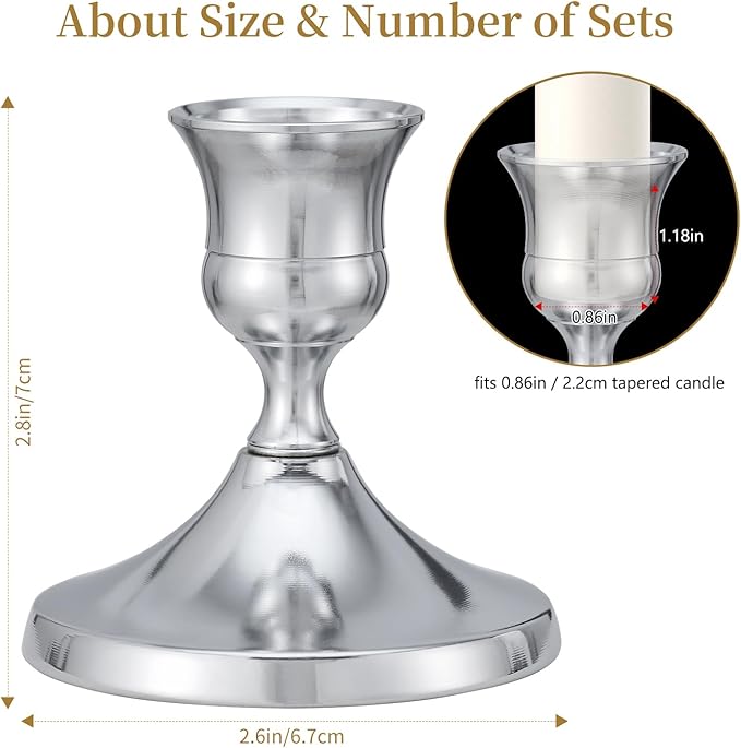 Candlestick Holders Taper Candle Holders, 12PCS Silver Candle Holder Set for Table Centerpiece, Vintage Candle Stand for Table Centerpieces, Home Decor,Weddings,Festival and Parties (12, Silver)
