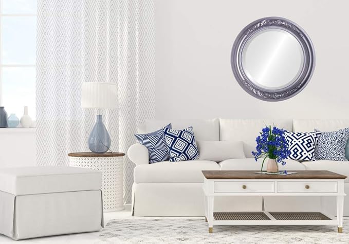 OVALCREST Round Beveled Wall Mirror for Home Decor - Florence Style - Black Silver - 34x34 Outside Dimensions