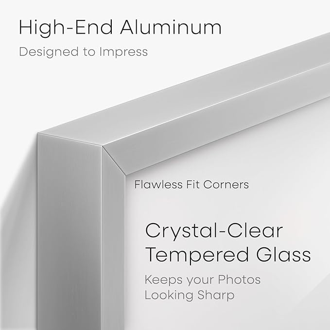 Homeforia 11x22 Newspaper Frame Silver, High End Metal 11 x 22 Picture Frame without Mat, 22x11 Thin Silver Poster Frames for Wall, 11by22 inch Display Photo Frames, Tempered Glass, Wall Kit, Set of 1
