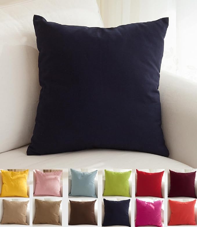 TangDepot Handmade Decorative Solid 100% Cotton Canvas Throw Pillow Covers/Pillow Shams, (14"x14", Dark Navy)