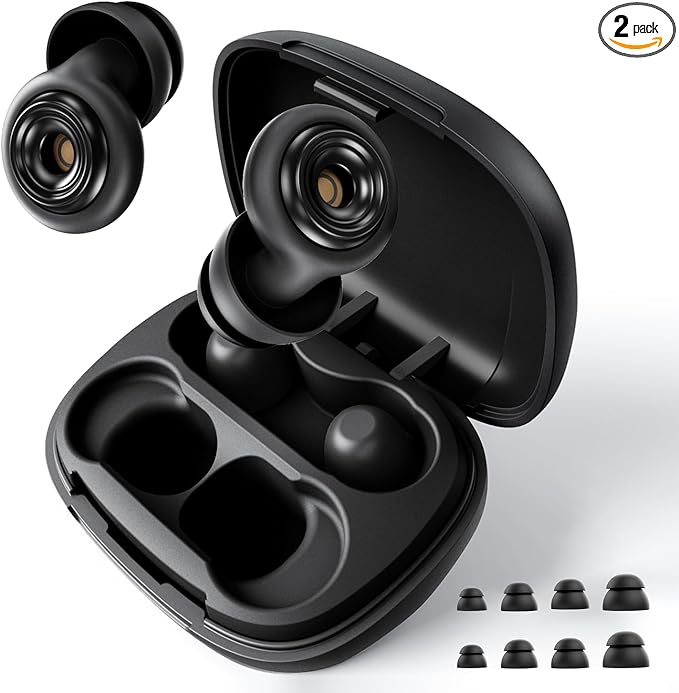 Ear Plugs for Sleeping 45dB Reusable Noise Cancelling Ear Plugs with 8 Eartips and Travel Case for Concerts, Snoring, Travel, Study Sleeping earplugs(Black)