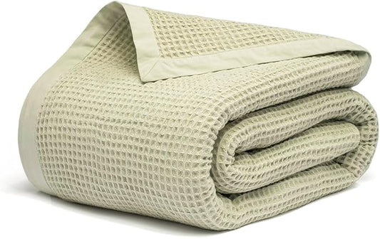 Salt Earth GOTS Certified 100% Organic Cotton Throw Blanket, 55"x60" Waffle Blankets & Throws for Bed, Throw Blanket for Couch, Cozy Christmas Blankets and Throws for Christmas Gifts (Sea Foam)