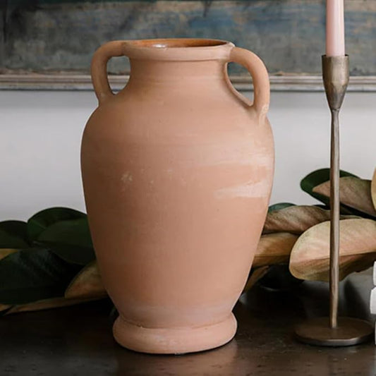 CG Hunter Terracotta Vase with Handles, 12-in Vintage Decor Vase & Table Decor in Entryway, Livingroom or Dining Room, Display Fresh or Dried Flowers, Branches or as a Standalone Decorative Accent