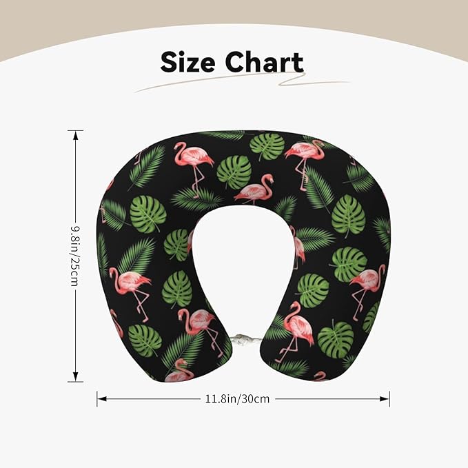 Memory Foam Airplane Pillow Pink Flamingo Tropical Palm Banana Leaves for Car Chin Head Neck Supporting, U Shape Pillows Travel Cushion for Office, Nap Sleeping