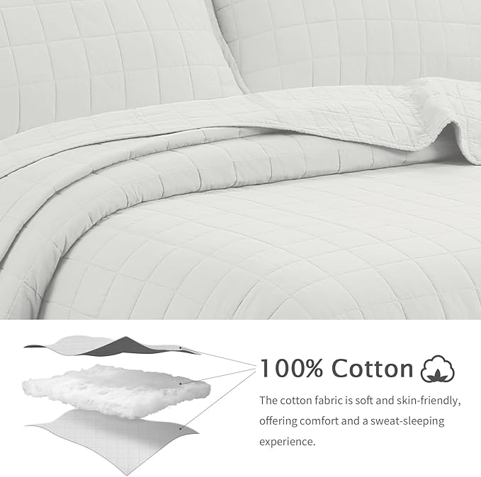 100% Cotton Quilt Sets Super King Size - Soft Lightweight Quilt Bedding Set for Bedroom Decor-Bedspread in Geometric Pattern with 2 Pillow Shams for All Season, 120x128 inches