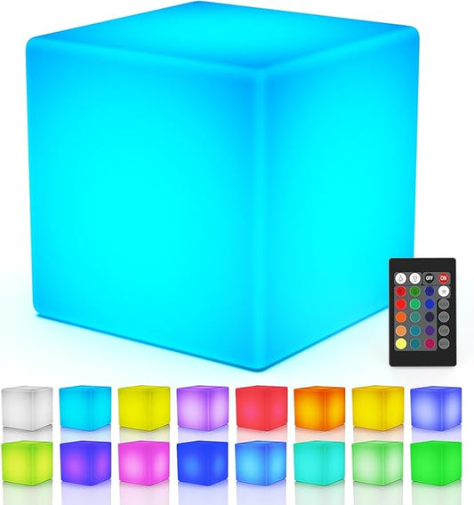 LOFTEK 12-inch LED Cube Lights: Rechargeable RGB Colors Changing Light with Remote Control, IP65 Waterproof LED Furniture Stool Table, Night Lighting for Home Outdoor Pool Bar Party Decor