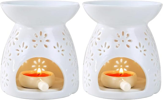 Ceramic Tea Light Candle Holder Set of 2, Essential Oil Burner Wax Melt Burner, Incense Aroma Diffuser, Home Decor