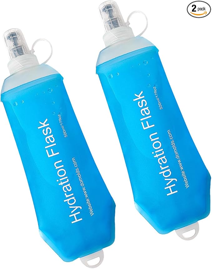 WILDREEDS 500ml Soft Flask, TPU Collapsible Soft Water Bottle for Hydration Pack, Running Vest, Folding Water Bottle for Hiking Cycling Climbing-2Pcs, Blue