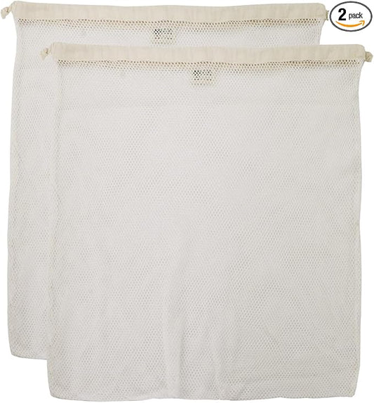Simple Ecology Organic Cotton Mesh Laundry Bag; Machine Washing Bags for Delicates, Lingerie and Garments, X-Large 2 pack