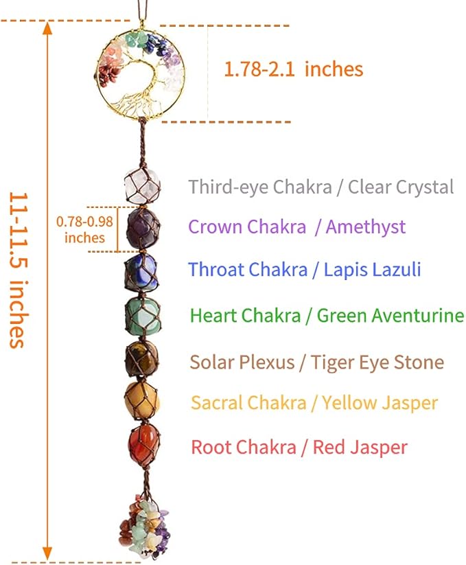 2 Pieces of 7 Chakras Healing Crystals and Tree of Life Wall Hanger Tumbled Gemstones Meditation Hanging Ornament Christmas Tree Memorial Hanging Pendant (Style 1)