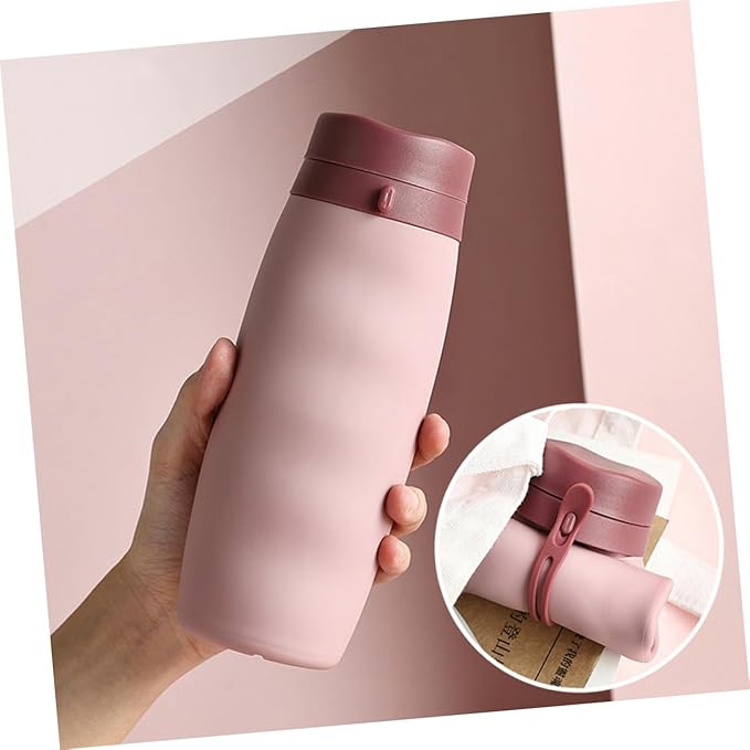Foldable Silicone Sports Water Bottle Portable Collapsible Outdoor Drinking Cup for Hiking Camping Cycling Pink