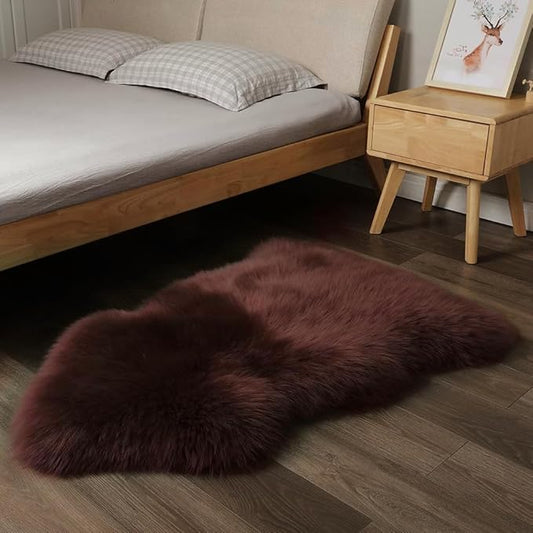 Premium Genuine Fur Sheepskin Rug Real Australia Sheepskin Natural Luxury Fluffy Lambskin Fur Area Rug Seat Covers for Kids Bedroom Sofa Chair Cover (Mocha, 2ft x 3ft)