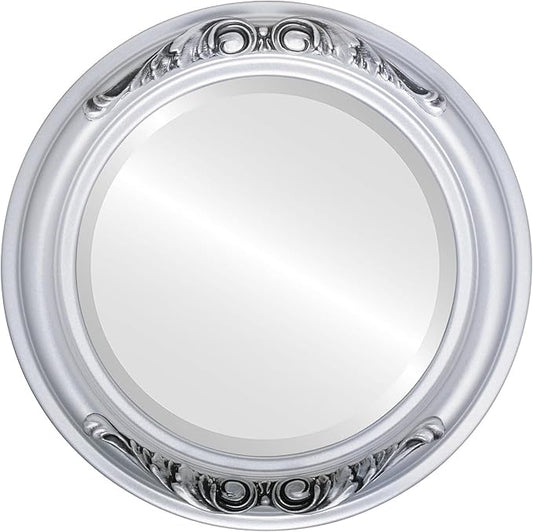 OVALCREST Round Beveled Wall Mirror for Home Decor - Florence Style - Silver Spray - 18x18 Outside Dimensions