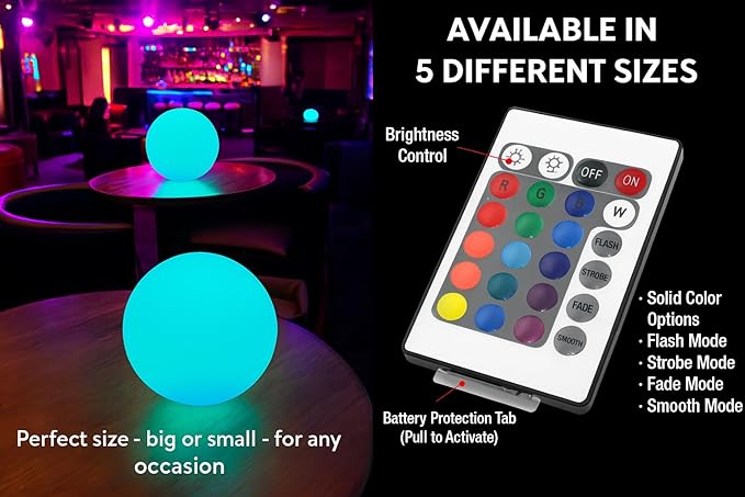 Vandue Color-Changing LED Light Ball – Rechargeable Glow Sphere with Remote – IP65 Waterproof RGB Night Light for Indoor/Outdoor, Pool, Garden, Party & Decor (16 Inch)