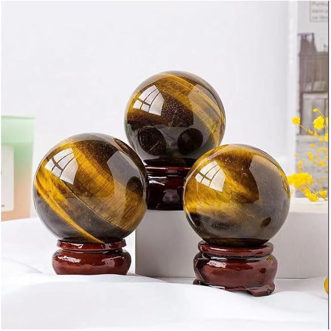 Natural Tiger's Eye Healing Crystal Gemstone Sphere Ball for Reiki Balancing Meditation Energy Home and Office Decoration (5-5.5cm, Tiger's Eye)