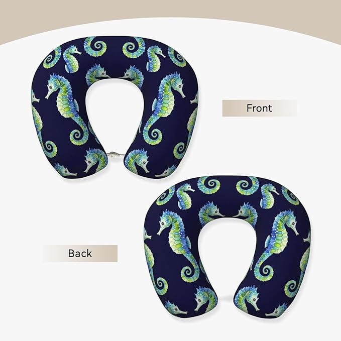 Memory Foam Airplane Pillow Seahorses for Car Chin Head Neck Supporting, U Shape Pillows Travel Cushion for Office, Nap Sleeping