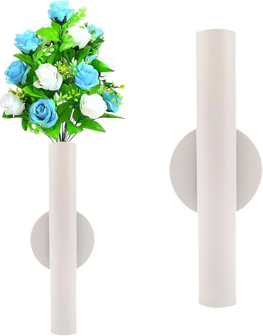 Adhesive Metal Wall Vase Holder - Decorative Tube for Dried/Faux Floral Display, Rust-Resistant Home & Office, Dining Room Also Suitable for Cemetery Memorial Display Decor (1 Pcs White)
