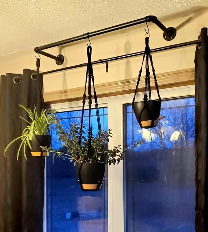 3 Pack Self Watering Hanging Planters Macrame Plant Hangers with Indoor Flower Pots, 3 Different Size Hanging Basket, Plant Hanger with Hooks for Garden Home Decor Black
