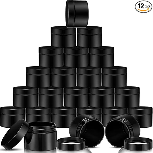 SATINIOR 12 Pack 12 oz Plastic Container Jars with Lids Round Clear Travel Cosmetic Container Slime Jar for Toiletries, Lotion, Cream, Ointment, Makeup, Rhinestone, Sample, Kitchen Storage(Pure Black)
